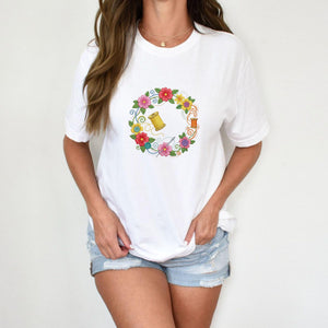 Floral Sewing Wreath Embroidery File: Spool, Button, Flower Border Machine Design (Digital Download)