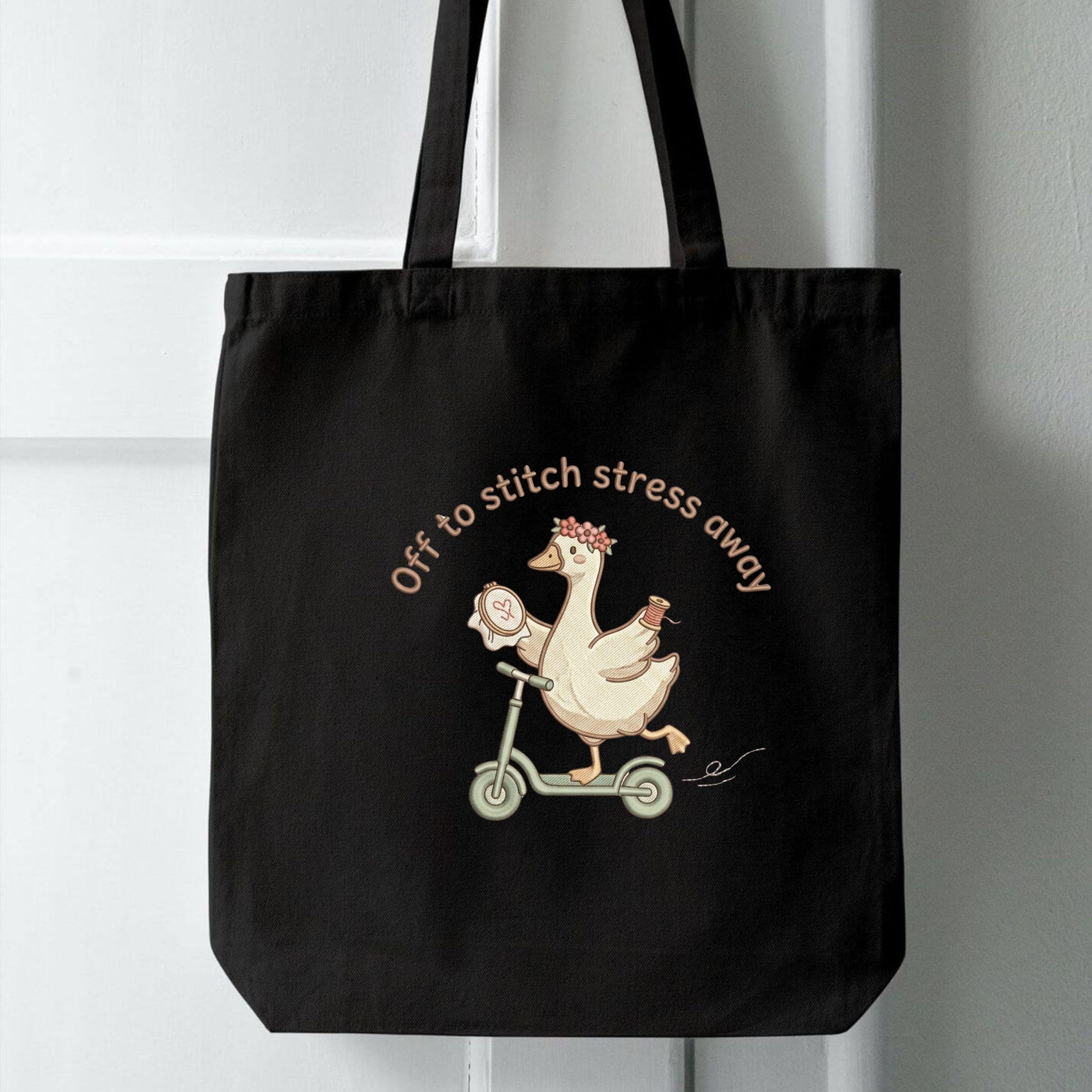 Goose Scooter Embroidery File: Funny Sewing Quote Design (Digital Download)