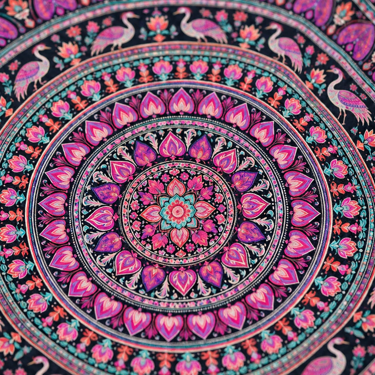 Pink Mandala Tapestry Crane Bird Wall Hanging Boho Floral Decor